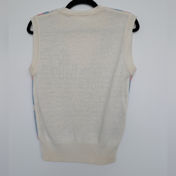 Vintage Argyle Sweater Vest Ramie Acrylic Blend Blue and Pink Sz S - Picture 2 of 13